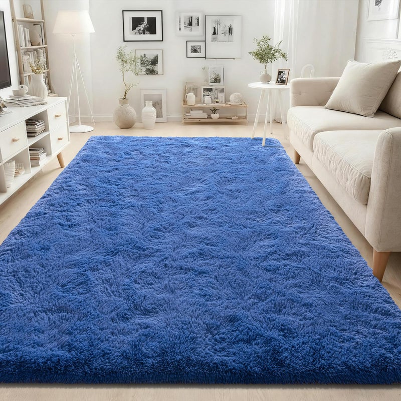 ISEAU Light Navy Rugs for Bedroom Living Room, Ultra Soft Shag Area Rug 4'x6' Carpet for Bedroom, Non-Slip Fluffy Dorm Rug for Kids Room Home Decor - Image 2